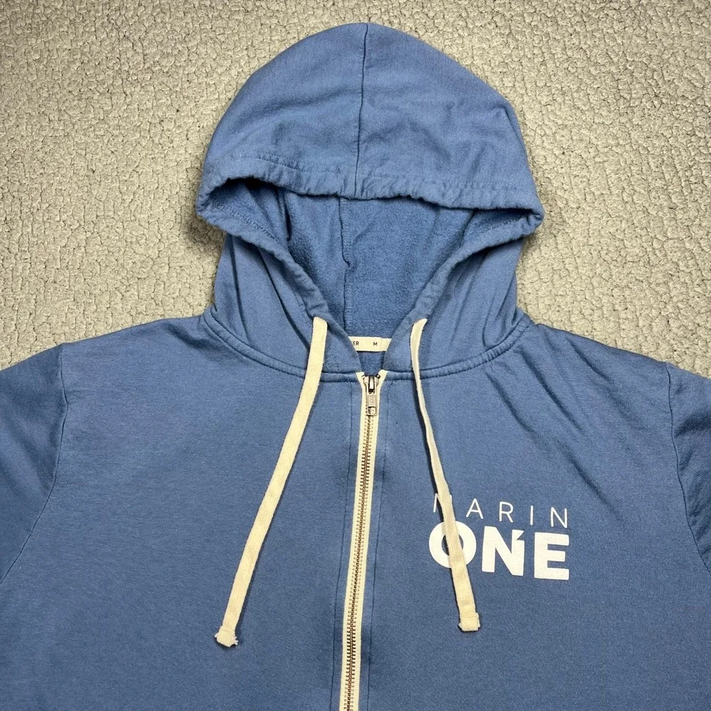 Marine Layer Zip Up Hoodie Mens M MARIN ONE Graphic Blue Casual Soft